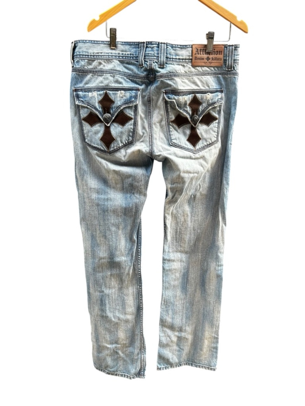 Affliction Jeans Men’s Sz 36 Distressed Skulls Crosses